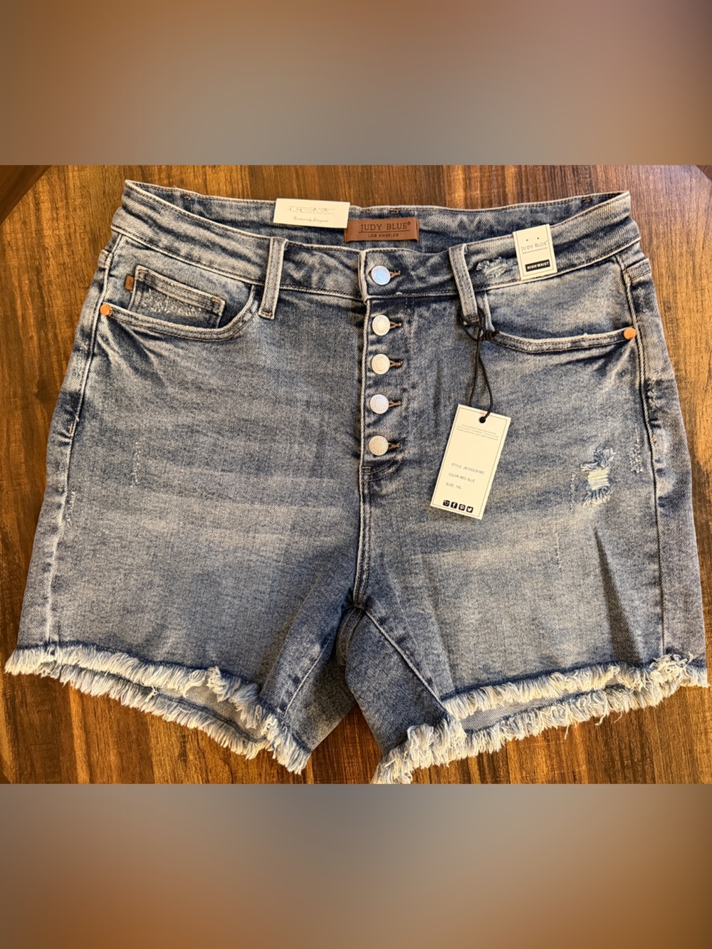 Judy Blue High-Rise Button Fly Denim Shorts -  Med Blue